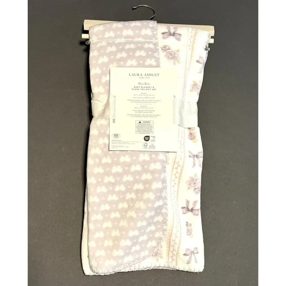 Laura Ashley Baby Blanket Plush Toy Bunny Rabbit Bows Gift Set Lovey Lavender
